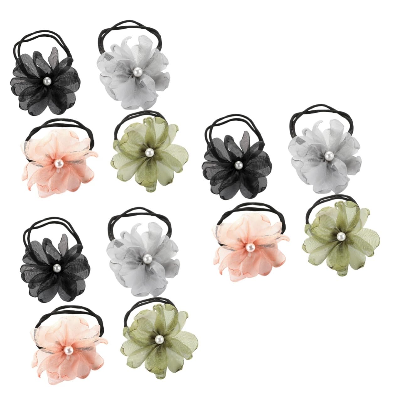 FRCOLOR Juego De 3 Coleteros Elásticos De Encaje Para Mujer Y Niña Accesorios Para El Cabello Color Negro Verde Y Gris 4 Unidades X 3