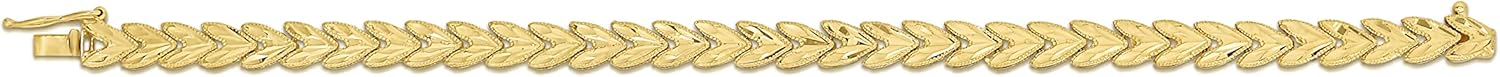Floreo 10k Yellow Gold 6mm Leaf with Diamond Cut Finish Link Bracelet