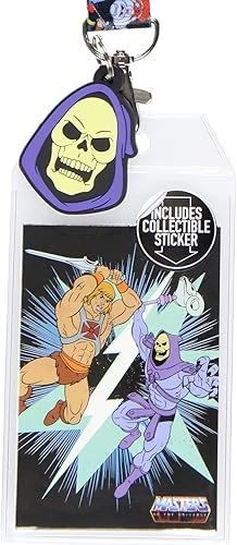 Miniatura 2 de He-Man Master of The Universe - Soporte de identificación con dije de esqueleto de goma y calcomanía coleccionable