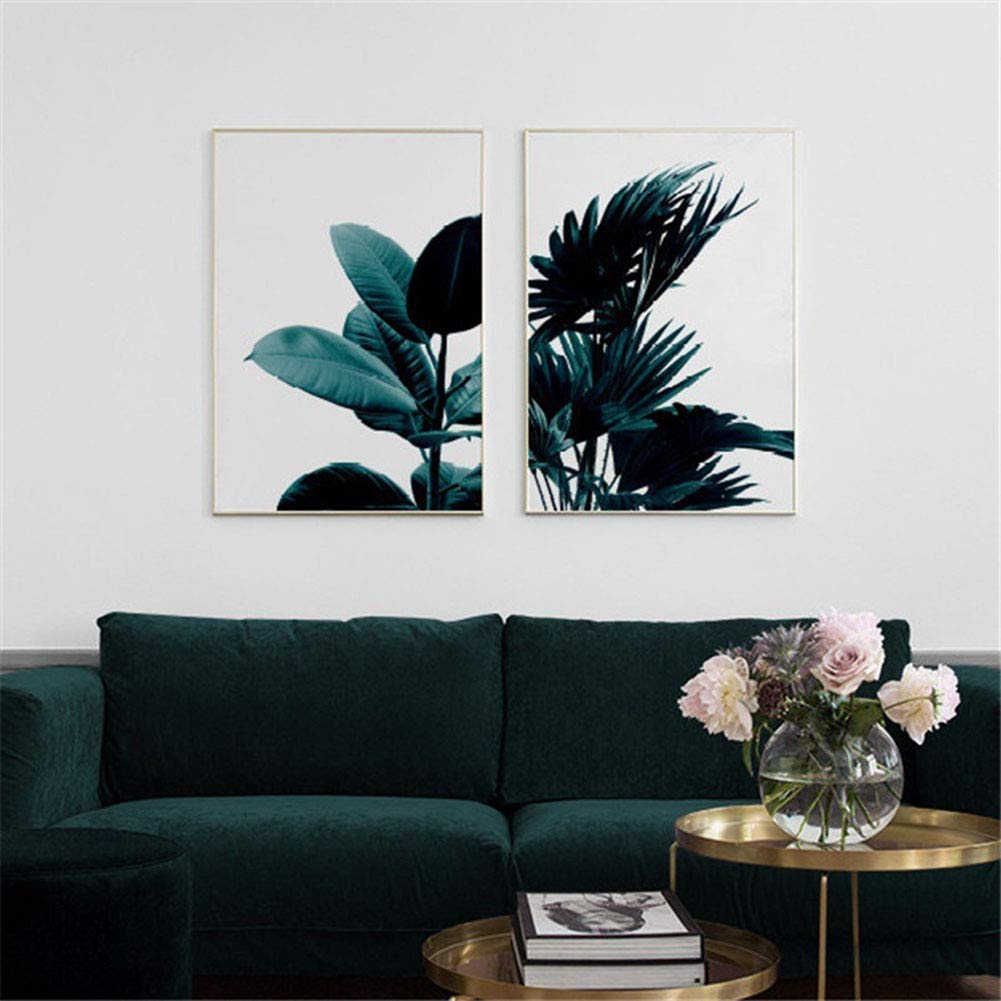 Toile de peinture plante verte nordique sans cadre en lot de 2 pcs de taille 60x80cm pour salon