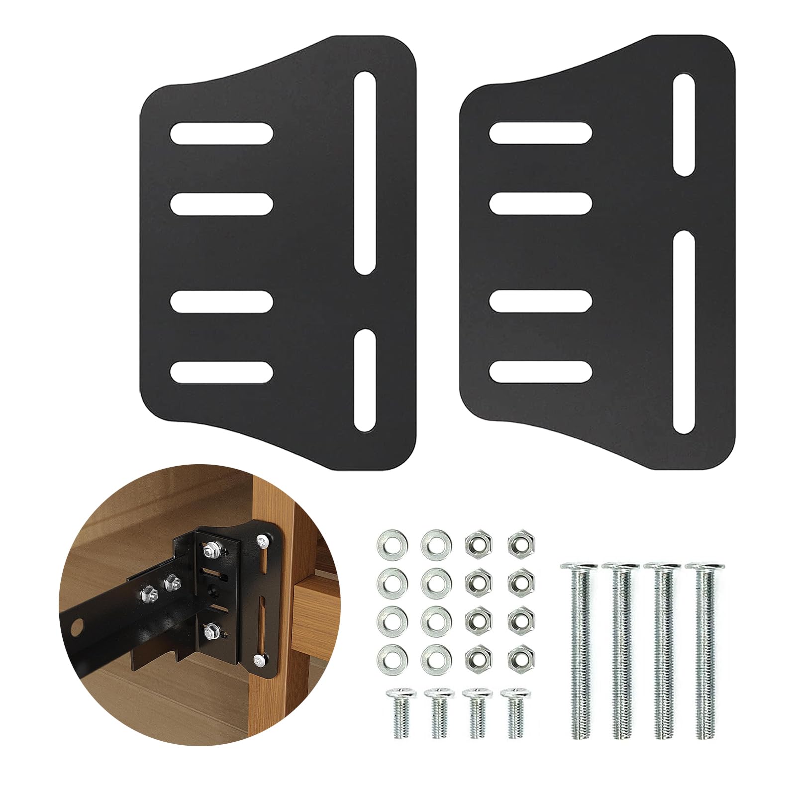 2 PCS Bed Frame Brackets Adapter/Connector, Headboard Brackets Connector Attachment Kit to Connect Headboard Footboard Adjustable Adapter for Metal Bed Frame, Black