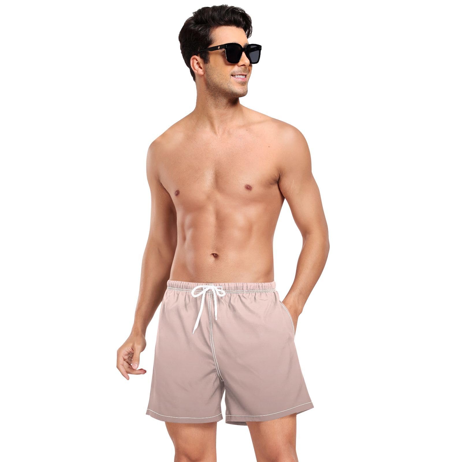 Yuiboo Rose_Gold_gradientSwimming Trunks for Men Men 2 in 1 Workout Shorts with Compression Liner and Pockets Swimwear Quick Dry Elastic
