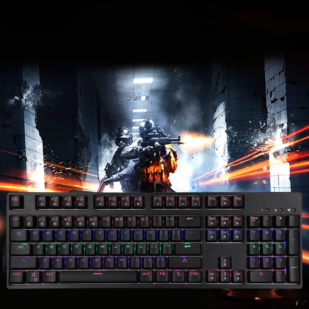 Zunate Mechaniczna Przewodowa Klawiatura do Gier, Multimedialna Klawiatura do Gier z Podświetleniem RGB 104 Klawisze Ergonomiczna Konstrukcja na Komputer Stacjonarny na Komputer z Systemem,