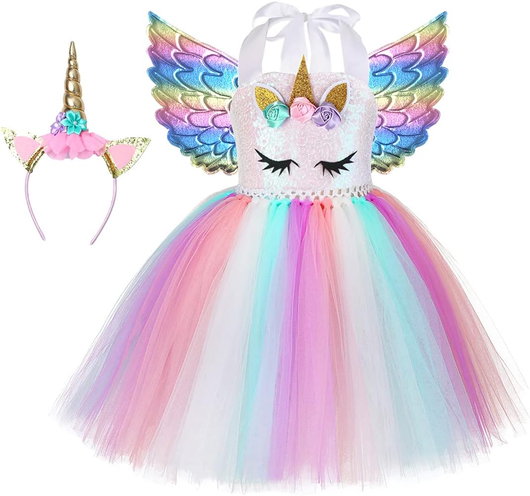 Simplecc Girls Unicorn Dress Outfits Unicorn Princess Costume for Halloween Age 1-12Years