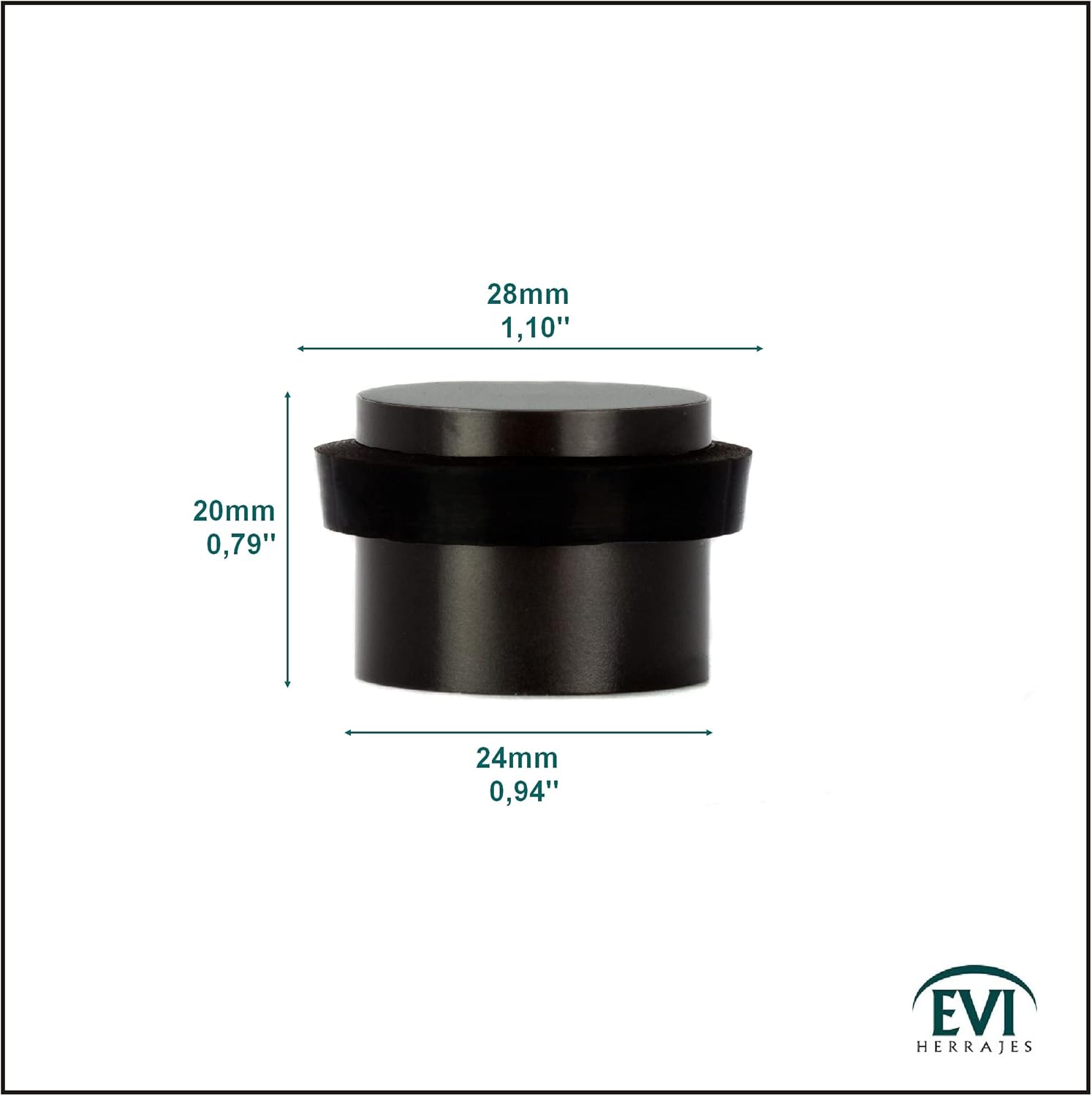 EVI Herrajes | Black Door Stopper - Adhesive Installation - Black Rubber Protector - W=0.94 x H=0.79 Inch Door Stop