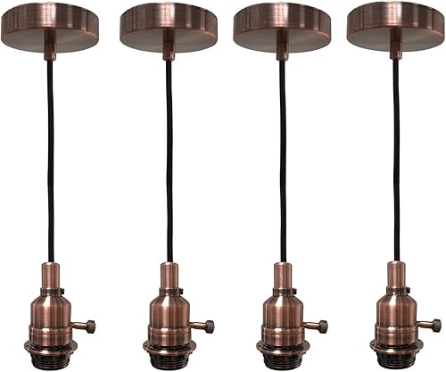 Miniatura 70 de Royal Designs, Inc. Iluminación colgante colgante, enchufe de luz colgante sin llave en forma de cilindro y toldo, cobre antiguo con cable de tela