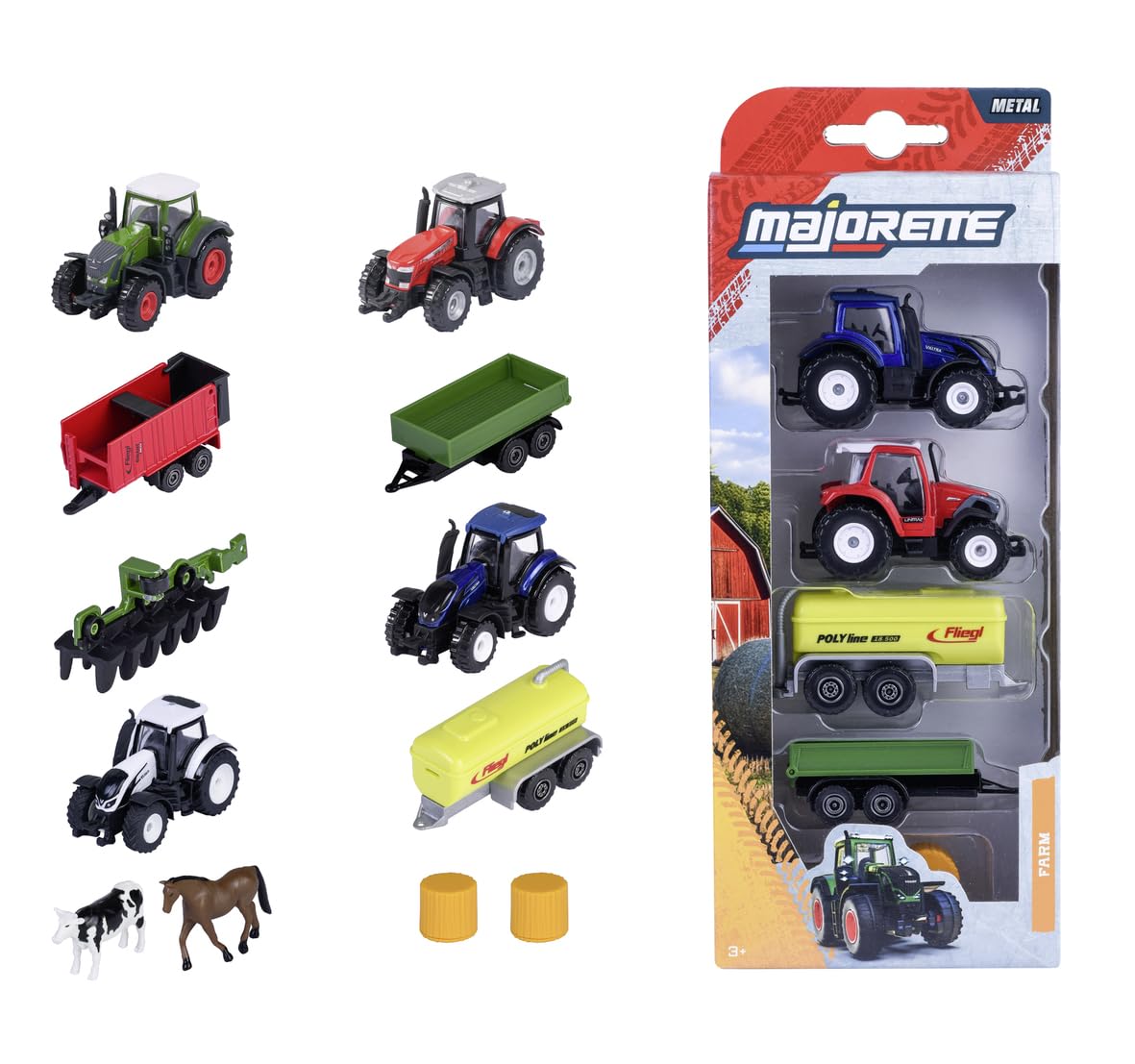Majorette Diecast 1:64 Farm 5-piece Set x2 - Tractors, Trailers & Accessories
