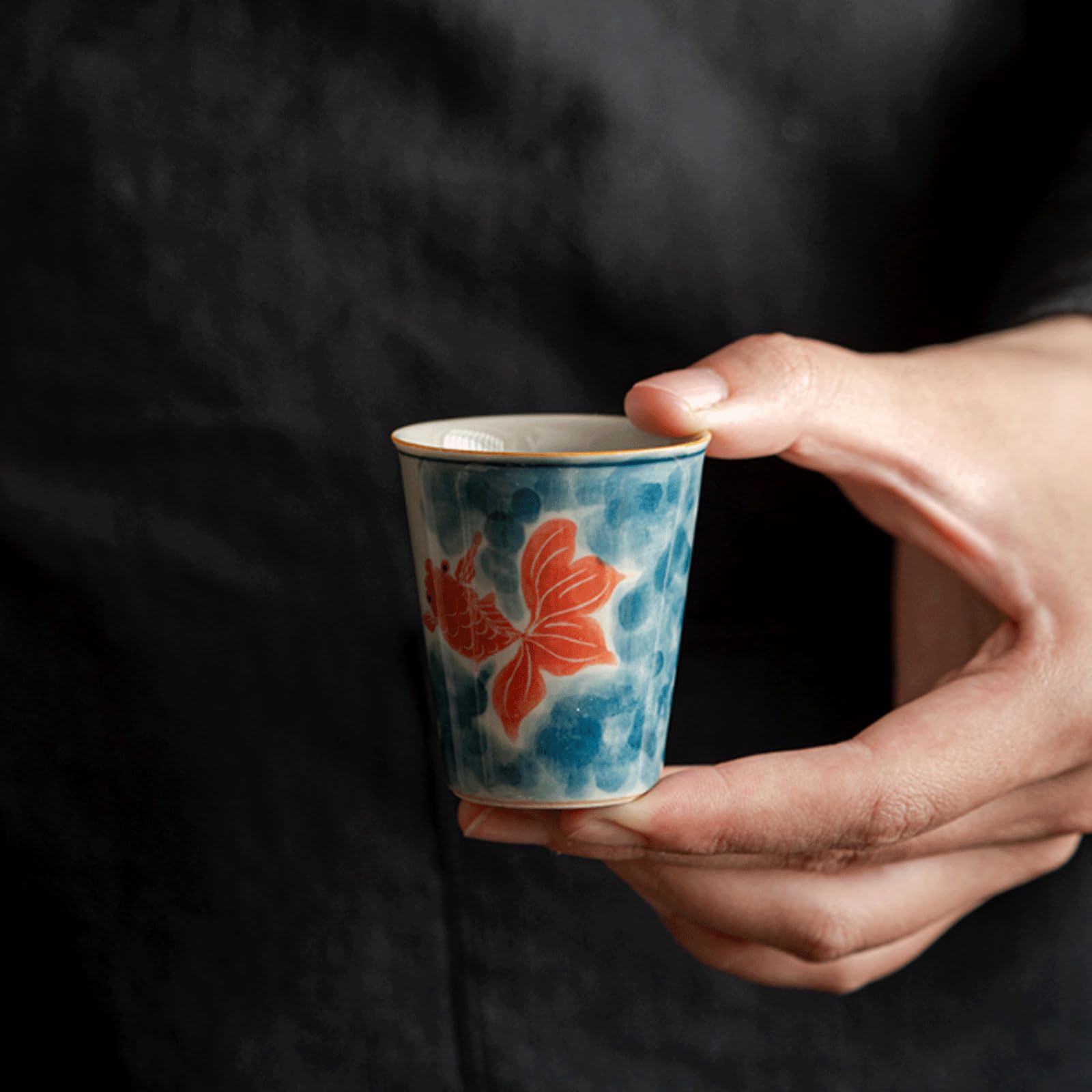 esmen Service à saké en céramique, Texture de Poisson Rouge, Tasses en céramique, Artisanat Traditionnel en Porcelaine, poterie, Verres à vin, Ensemble de 3 Tasses à saké