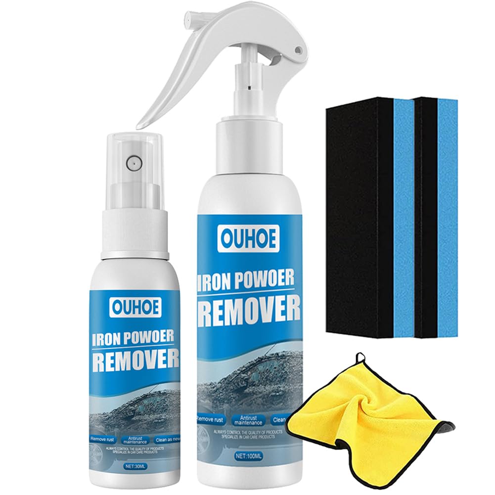 Camic OUHOE Iron Powder Remover, Car Rust Removal Spray per auto, Rust Inhibitor Derusting Spray, for Rust Removal of Various Metal Automobile (2p-30ml + 100ml)