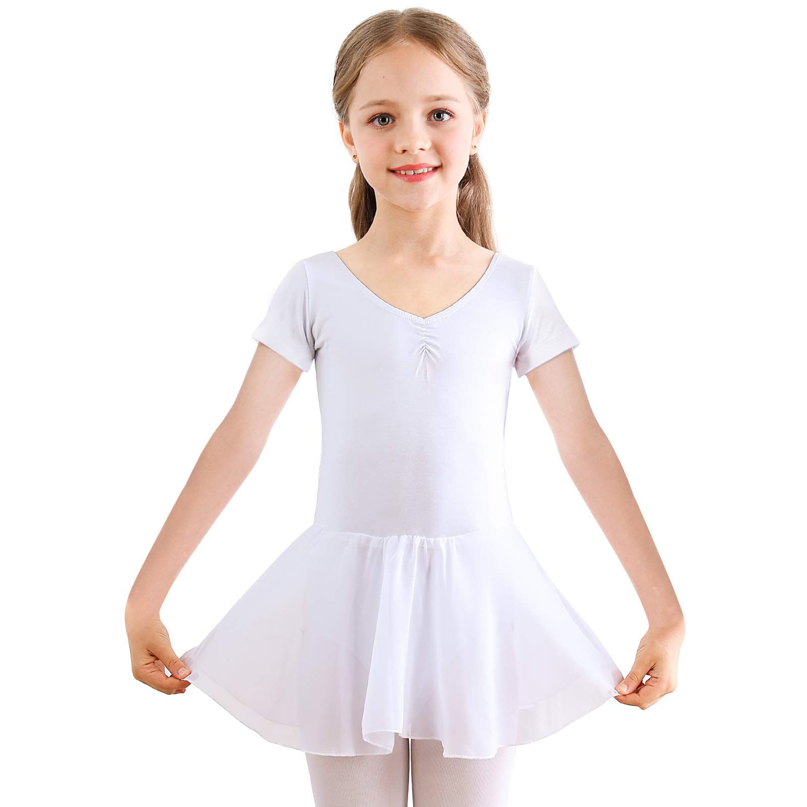 Bezioner Ragazza Balletto Leotard Vestito Danza Tutu Body Ginnastica Manica Corta con Chiffon Gonna