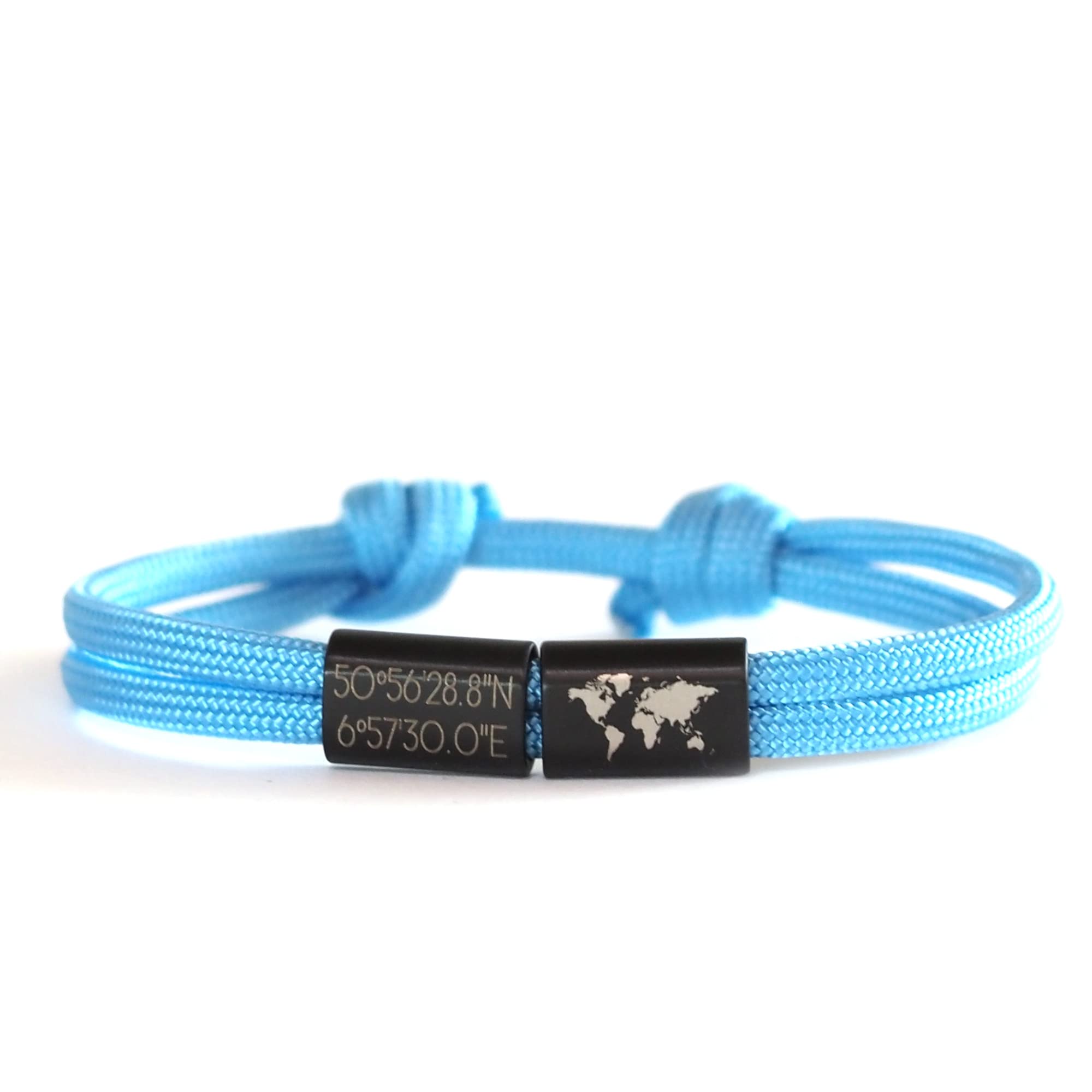 Koordinaten Armband personalisierbar, Weltkarte, Wunschgravur, Surfer Armband, Weltenbummler, Reisen, Armband mit Gravur, schwarzer Edelstahl