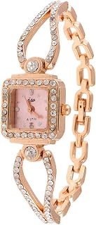 Qtqgoitem Lady Gold Tone Pink Rhinestone Detail Square Chain Quartz Bracelet Wrist Watch (Model: fdc 99c 961 241 22c)