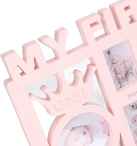 Miniatura 6 de My First Year - Marco de fotos para bebés con 12 marcos pequeños para recién nacidos y niños, diseño de recuerdo de bebé (rosa)