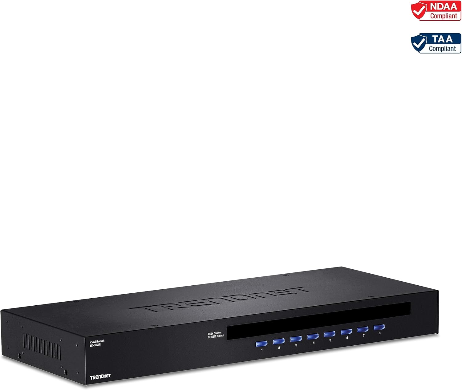 TRENDnet 8-Port USB/PS2 Rack Mount KVM Switch, TK-803R, VGA & USB Connection, Supports USB & PS/2 Connections, Device Monitoring, Auto Scan, Audible Feedback, Control up to 8 Computers/Servers
