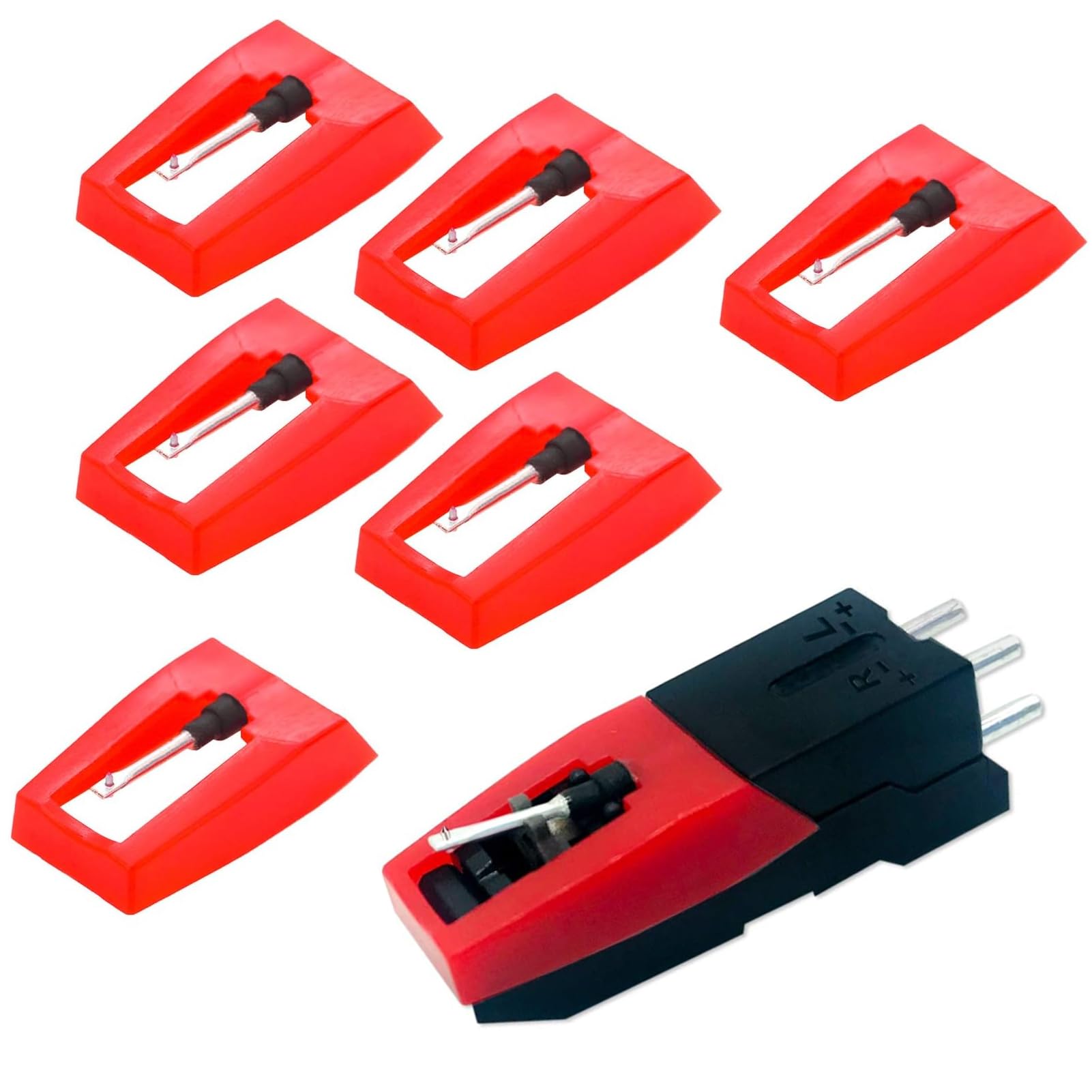 4 Aiguilles Saphir Pour Tourne-Disques Vinyle XOXVURI - Compatibles Platines Standard - Rouge