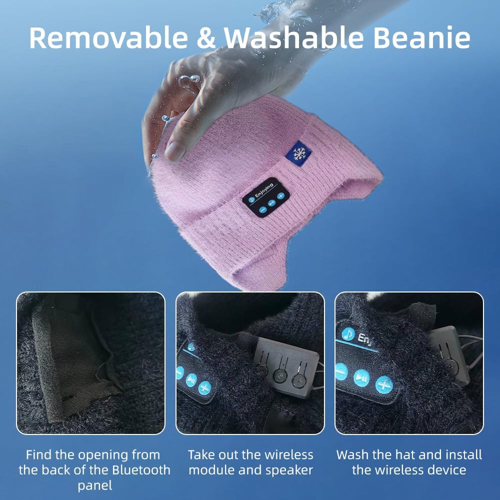 Bluetooth Beanie Earflap Winter Hat Headphones Wireless Bluetooth Knit Beanie Speaker Hat Women Men - Image 7