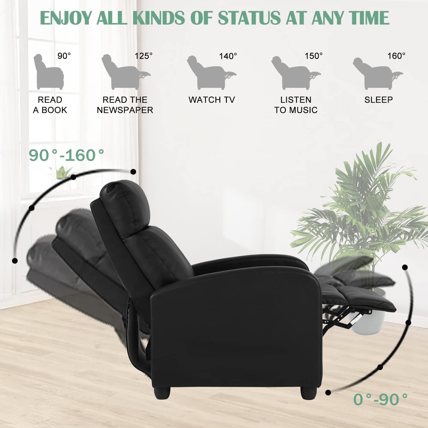 Recliner Chair, Single Sofa Chair with Massage, Adjustable PU Leather Recliner Chairs for Adults, Lazy Boy Recliner Chair with Remote Control, Recliners Lazy Boy, Sofa Reclinable for Small Spaces
