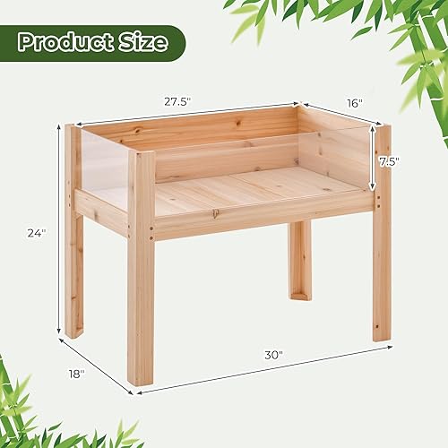 Miniatura 8 de Giantex Cama de jardín elevada, maceta de madera elevada con patas, agujeros de drenaje, paneles acrílicos, camas elevadas de pie para frutas