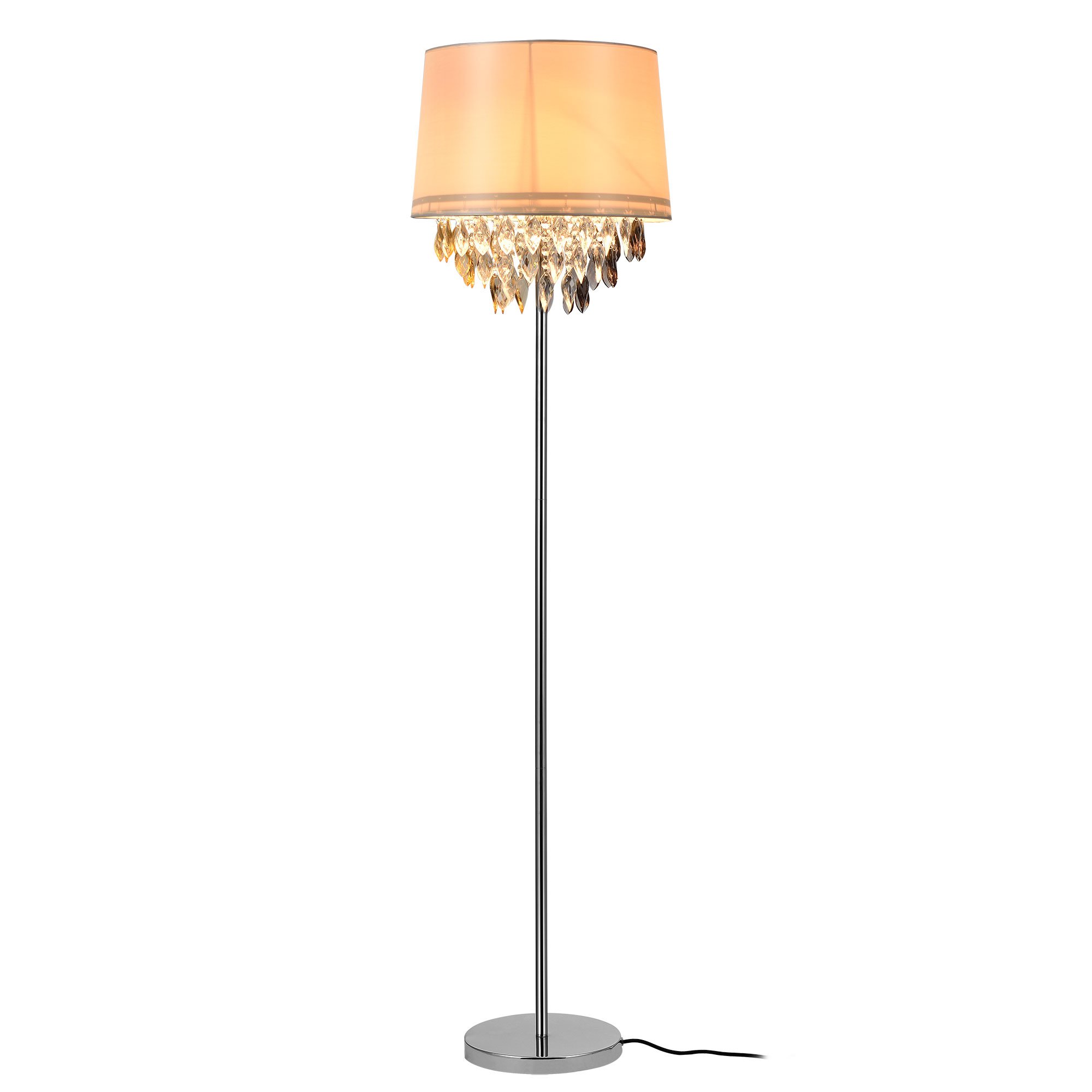 Lampada Da Terra Lux.pro Con Paralume Conico E Cristalli - Altezza 165 Cm | Stelo Cromato | Per Salotto E Lettura | Design Moderno