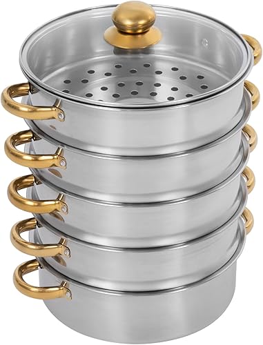 banborba Olla de vapor de acero inoxidable, vaporera de 11.8 pulgadas para cocinar, ollas de vapor de alimentos de 5 niveles con tapa para cocinar
