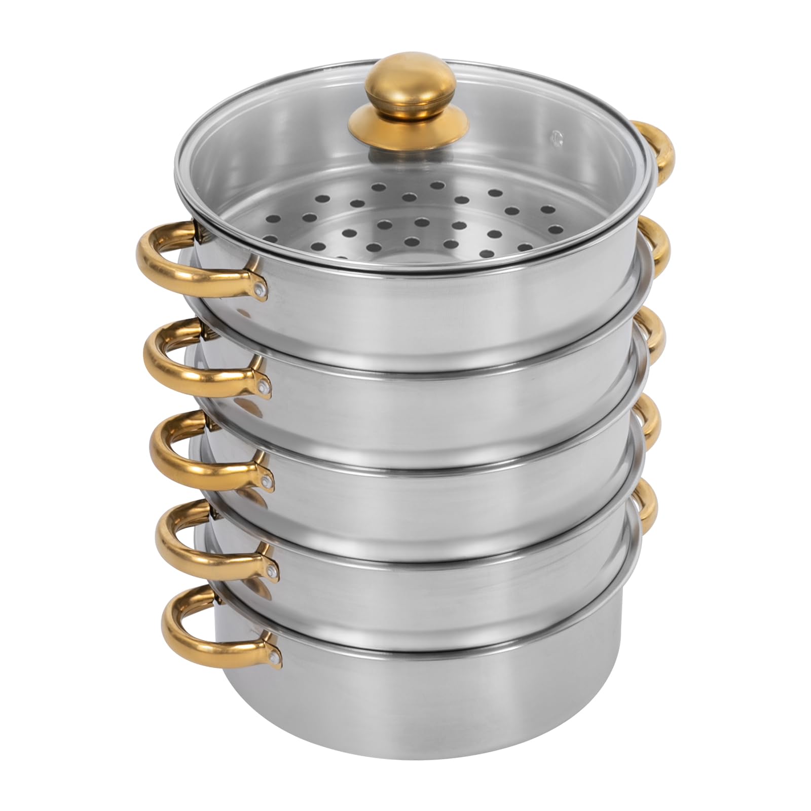 Olla a presión de 5 niveles de acero inoxidable, olla de cocción a vapor para cocina saludable, apta para cocina de gas, cocina de inducción, vitrocerámica eléctrica, calefacción eléctrica (30 cm)