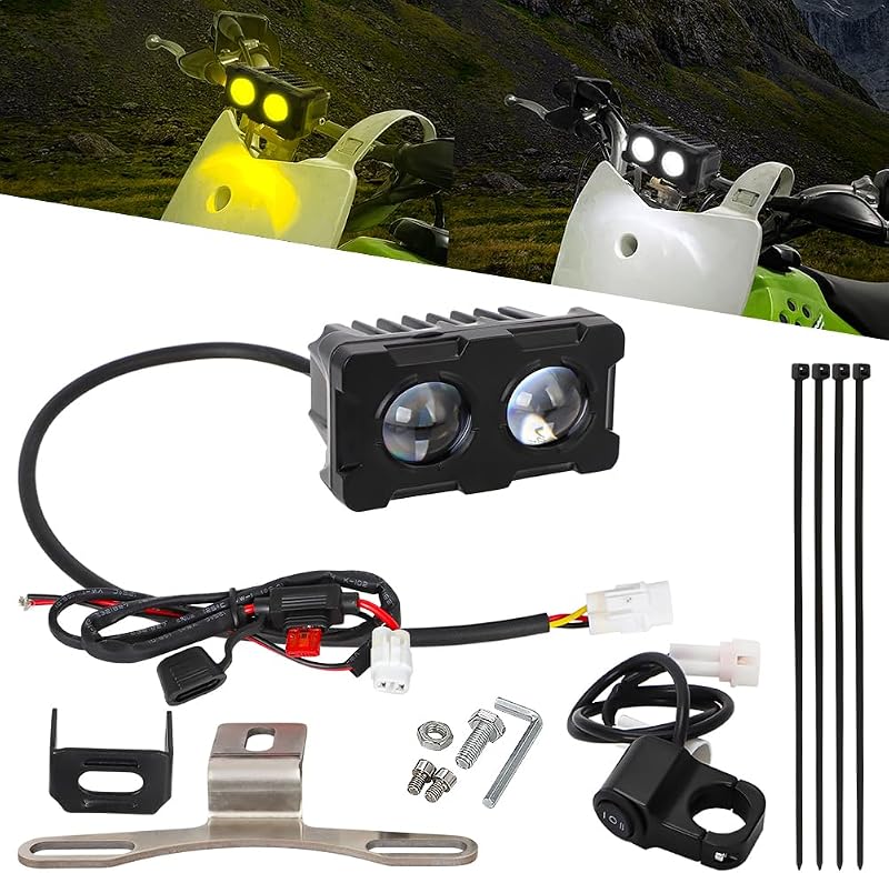 Mini Dirt Bike Light Bar Kit for Kawasaki Honda Yamaha Suzuki Ski-D oo G4 | Universal Dirtbike Motorcycle Headlight Bar with 2 Lighting Modes, White & Amber Front Lights for Improved Visibility