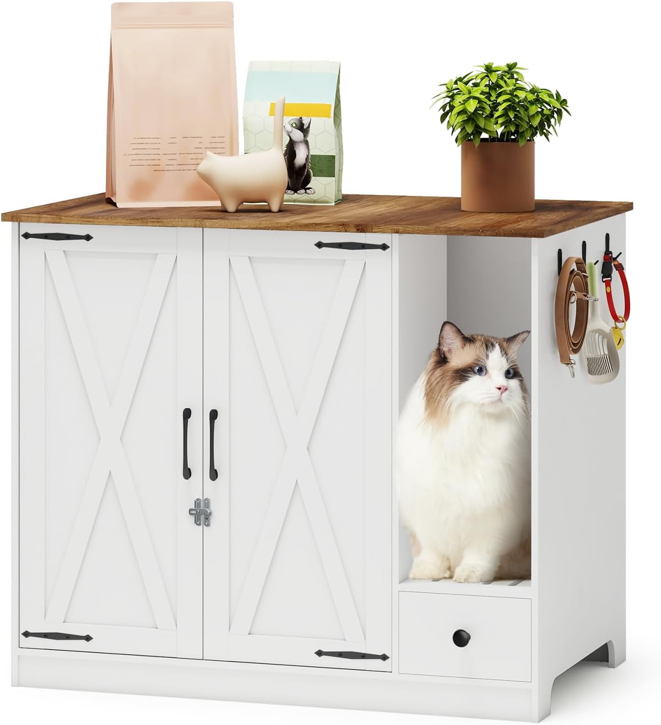 YUSING Large/Tall Cat Litter Enclosure, Litter Box Furniture Hidden, Cat Litter Box Enclosure Cabinet Large with Double Doors and Pull-Out Drawer for Self-Cleaning Litter Boxes