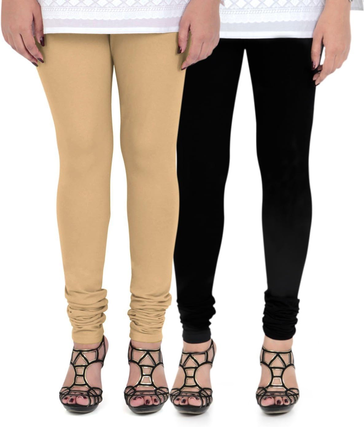 Vami Womens Cotton Multicolor Pack Of 2 Churidar Leggings