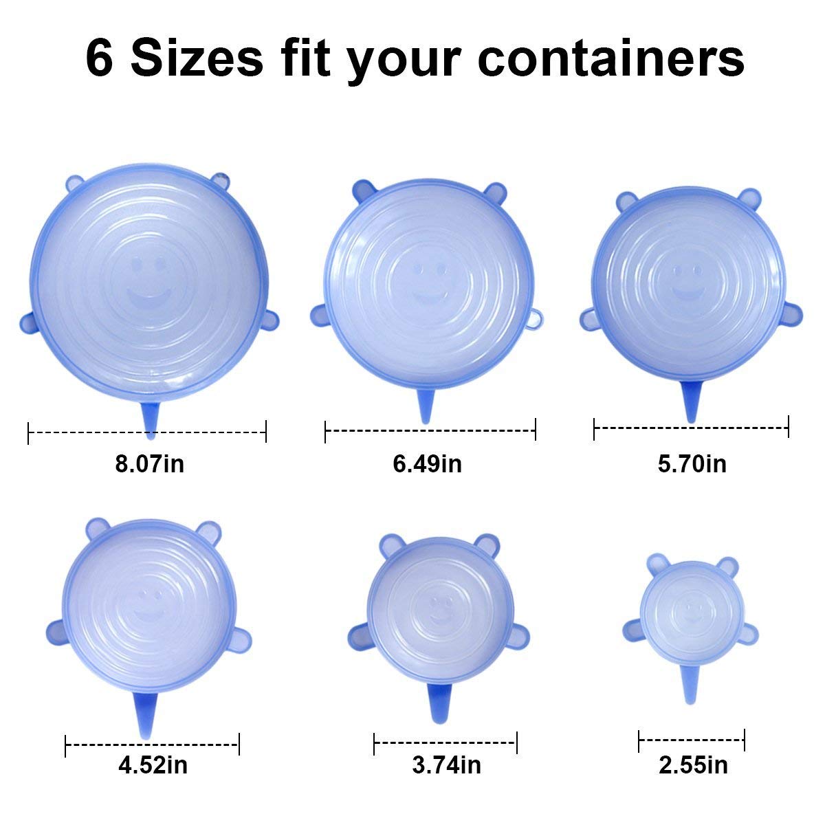 Stretchable Silicone Lid, 12-Pack in Various Sizes Silicone Stretch Lid for Bowl, Jar, Glassware, Food Saver Covers Safe in the dishwasher, microwave and freezer — Amazon image 2