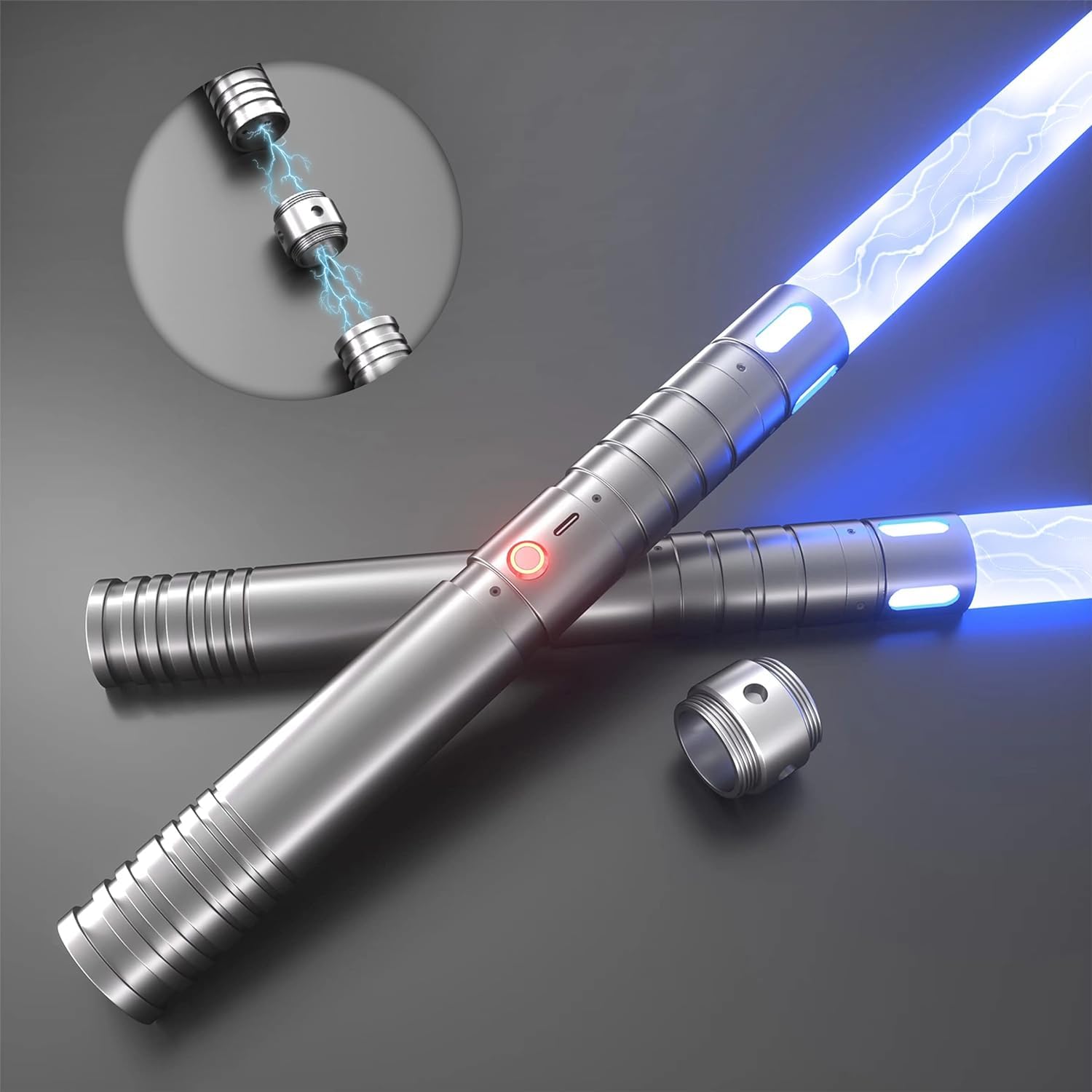 Kiseely Lightsaber, 20 Colors Light Sabers with Vibrating Metal Hilts, 2 in 1 LED Light Sword with 3 Sounds Mode, Metal Hilts | Light Burst Mode | Rechargeable Battery (Silver)