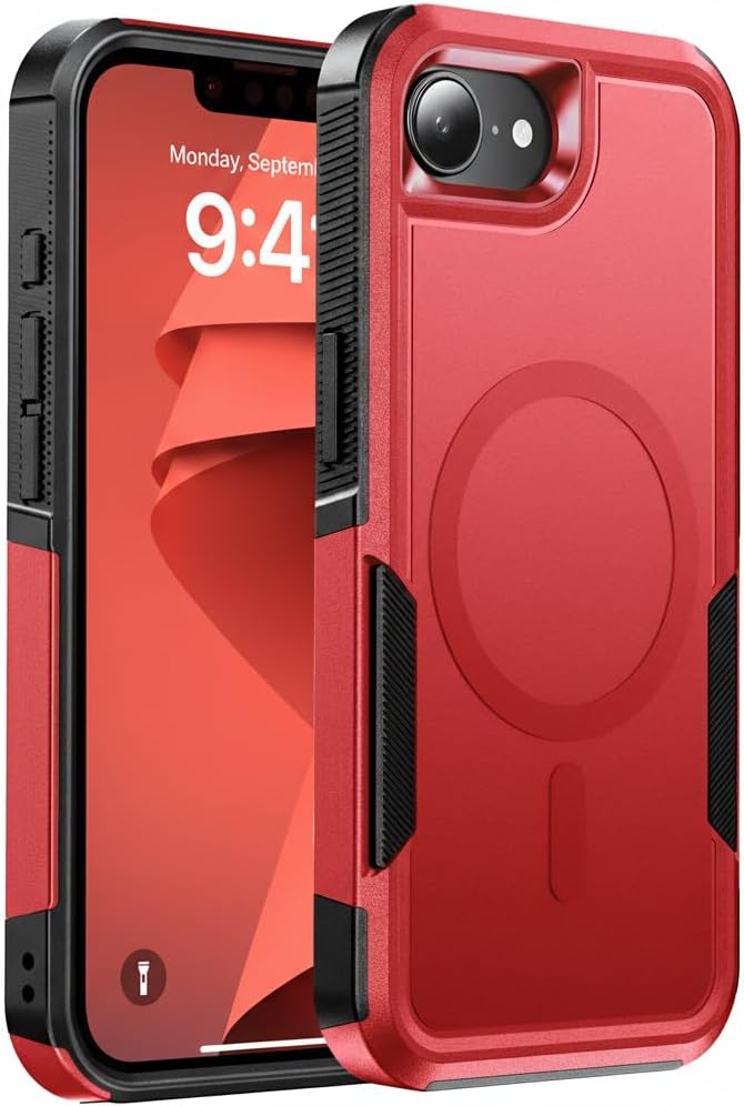DEVISELOVE Magnetic iPhone 17e Case: Military-Grade Shockproof Dual-Layer, MagSafe Compatible Rugged Red Cover 6.1"