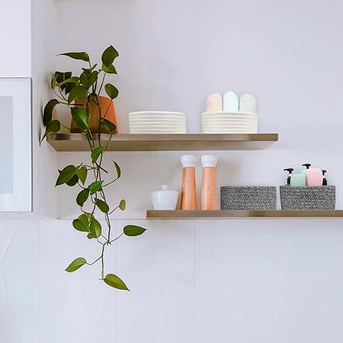 Miniatura 5 de ABenkle Paquete de 2 cestas pequeñas, cesta tejida de cuerda de algodón, lindas cestas de almacenamiento pequeñas, cesta bohemia decorativa