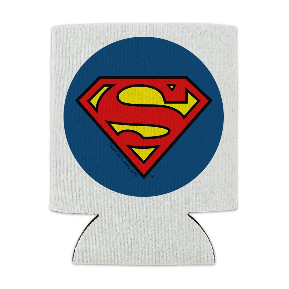 Superman Classic S Shield Logo Can Cooler - Drink Sleeve Hugger Collapsible Insulator - Beverage Insulated Holder