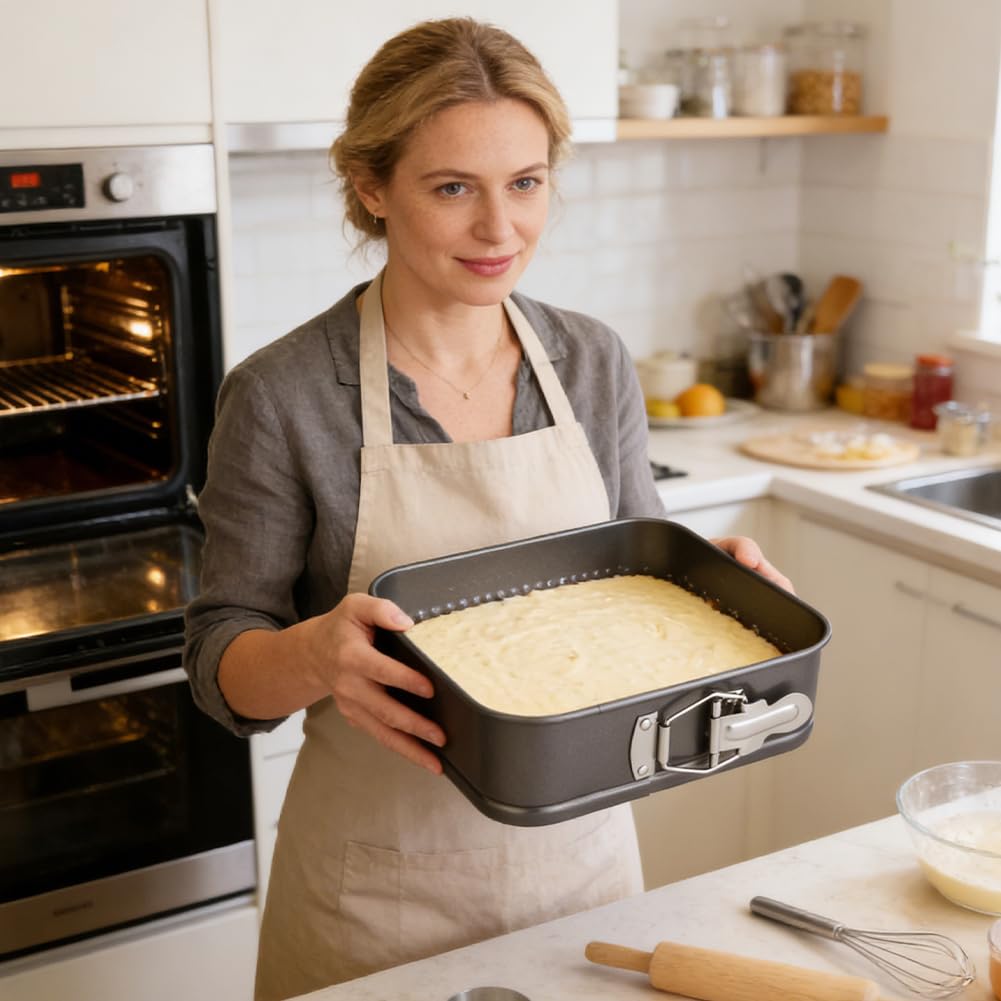 LUPATDY Tortiera Apribile 24 cm Quadrata – Stampo per Torte a Cerniera con Rivestimento Antiaderente, Teglia in Acciaio al Carbonio per Cheesecake e Dolci da Forno - 5