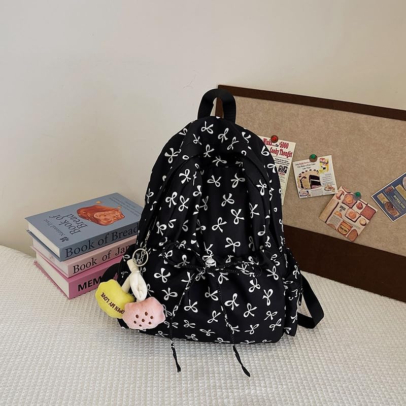Cute Bowknot Backpack Lightweight Travel Daypack for Teens (Black Yellow)3