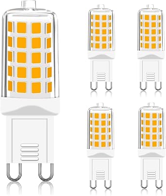 G9 LED Bulbs Dimmable Warm White 2700K, 230V 4W 450Lm T4 LED Bulb Equivalent to 40W Halogen Lamp, G9 Led Bulb No-Flickering Energy Saving for Chandelier, Ceiling Lights Home Lighting Decor 5Pcs [Energy Class E]