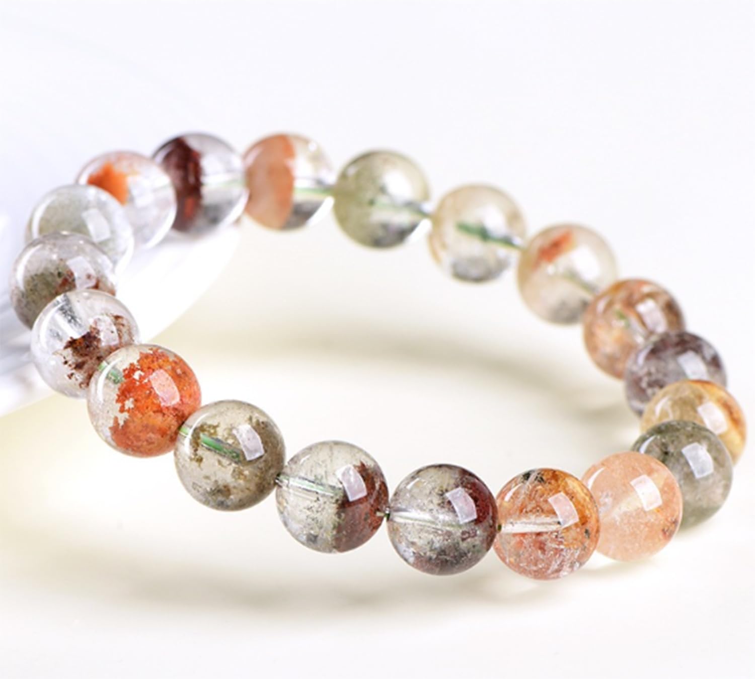 Bracciale donna perline cristallo pietre naturali, braccialetti guarigione | Braccialetto in quarzo fantasma delle quattro stagioni naturale, gioielli in cristallo per yoga, meditazione e relax