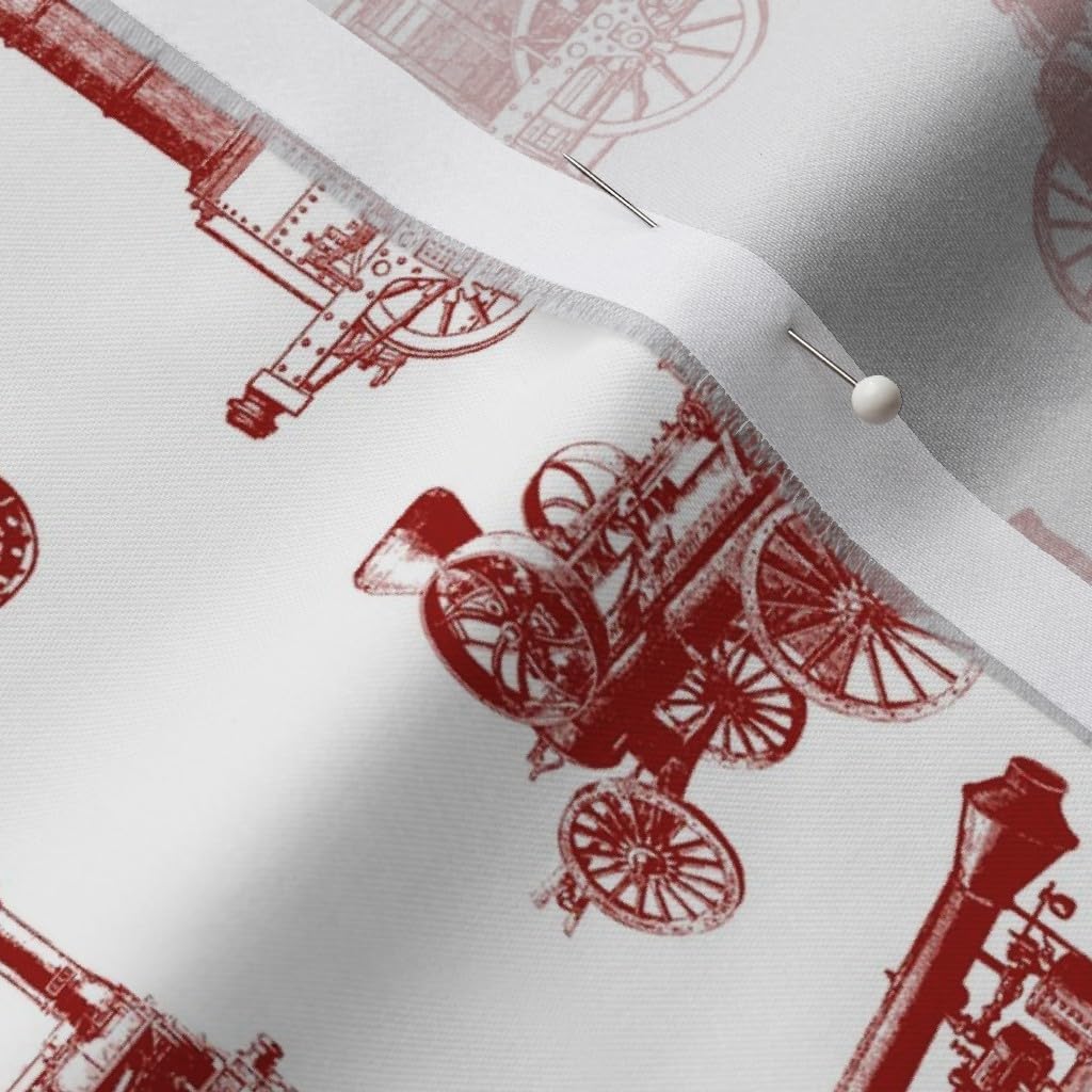 Spoonflower Fabric - Antique Steam Red Large Railroad Train Trains Vintage Retro Printed on Organic Cotton Sateen Fabric by The Yard - Sewing Quilting Apparel Home Decor