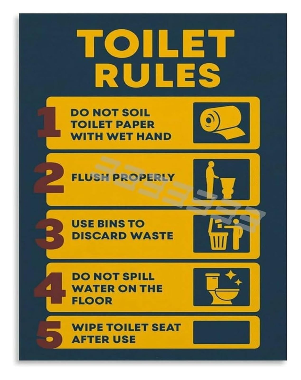 NWPNLXEA Restroom Etiquette Poster Funny Bathroom Rules Sign Humorous Canvas Wall-Art for Home Office Bathroom Decor Framed,12x18inch(30x45cm)