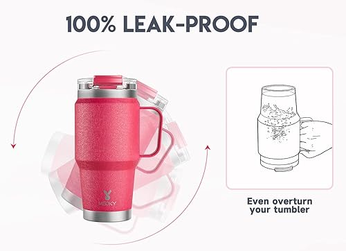 Miniatura 56 de Meoky Vaso de 32 onzas con asa, vaso aislado con tapa y popote, taza de viaje de acero inoxidable, 100% a prueba de fugas, mantiene el frío durante