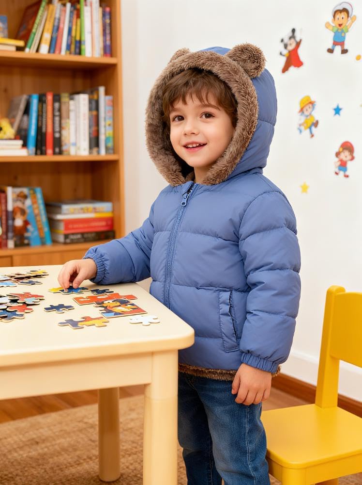 Enlifety 6M-5T Baby Toddler Winter Fleece Coat Boys Girls Cute Bear Ear Hooded Jackets with Pockets - Image 4