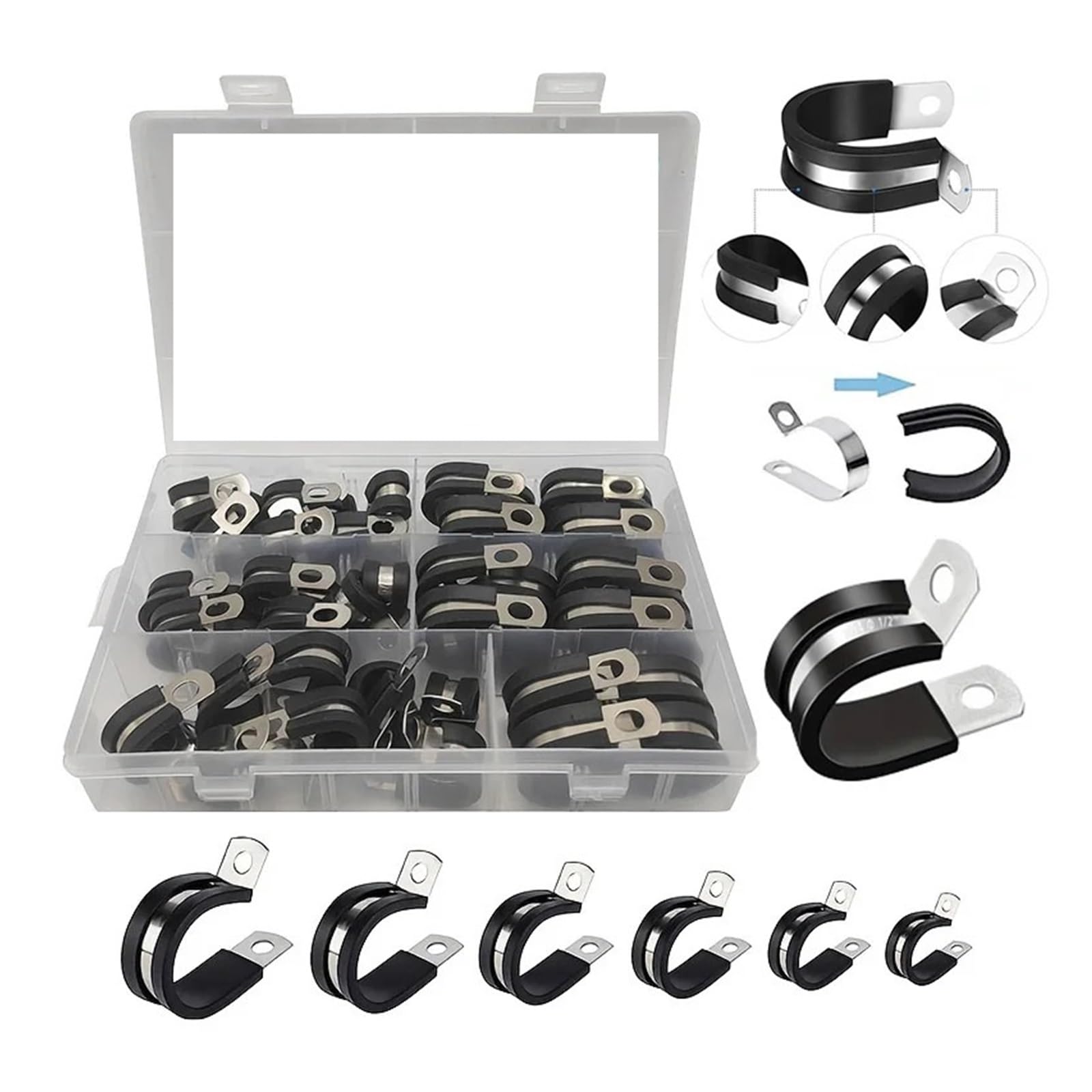 Kit Surtido De Abrazaderas For Cables, Abrazaderas For Tubos De Acero Inoxidable Con Almohadilla De Goma