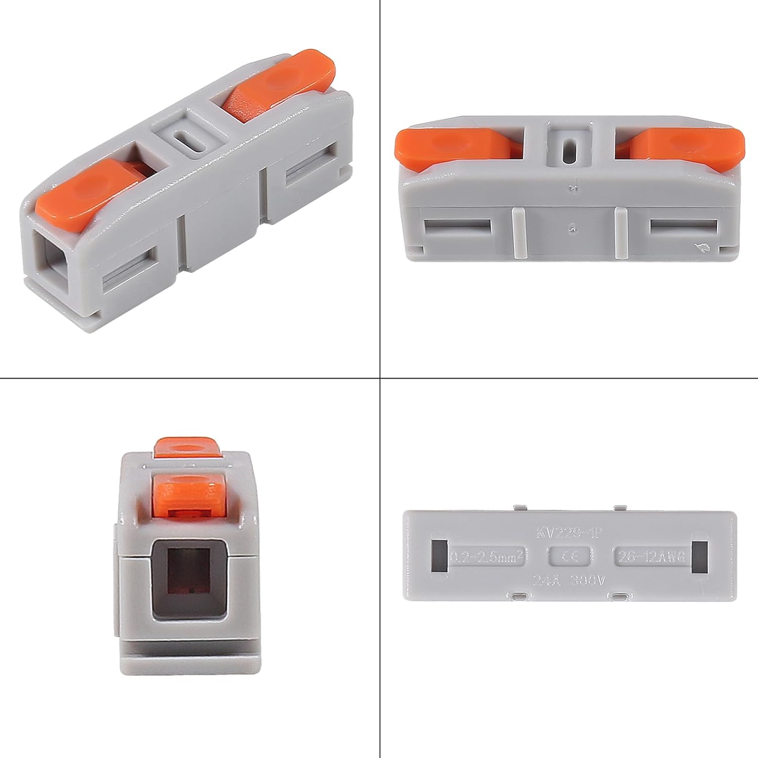 20Pcs Quick Connect Electrical Splicing Mini Wire Connectors Kit Lever Wire Connectors Compact Butt Splice Inline Terminals AWG 24-12 1 in 1 Out Insulated Terminal for Home Terminal Block Connector