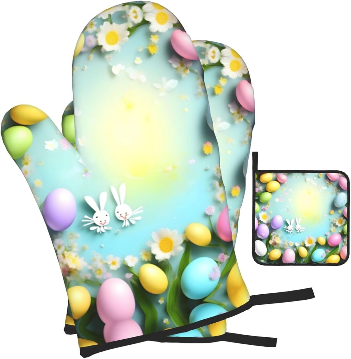 Spring Happy Easter Holiday Print Heat Resistant Microwave Gloves, Used for Baking, Cooking, and Fashion Kitchen Essentials