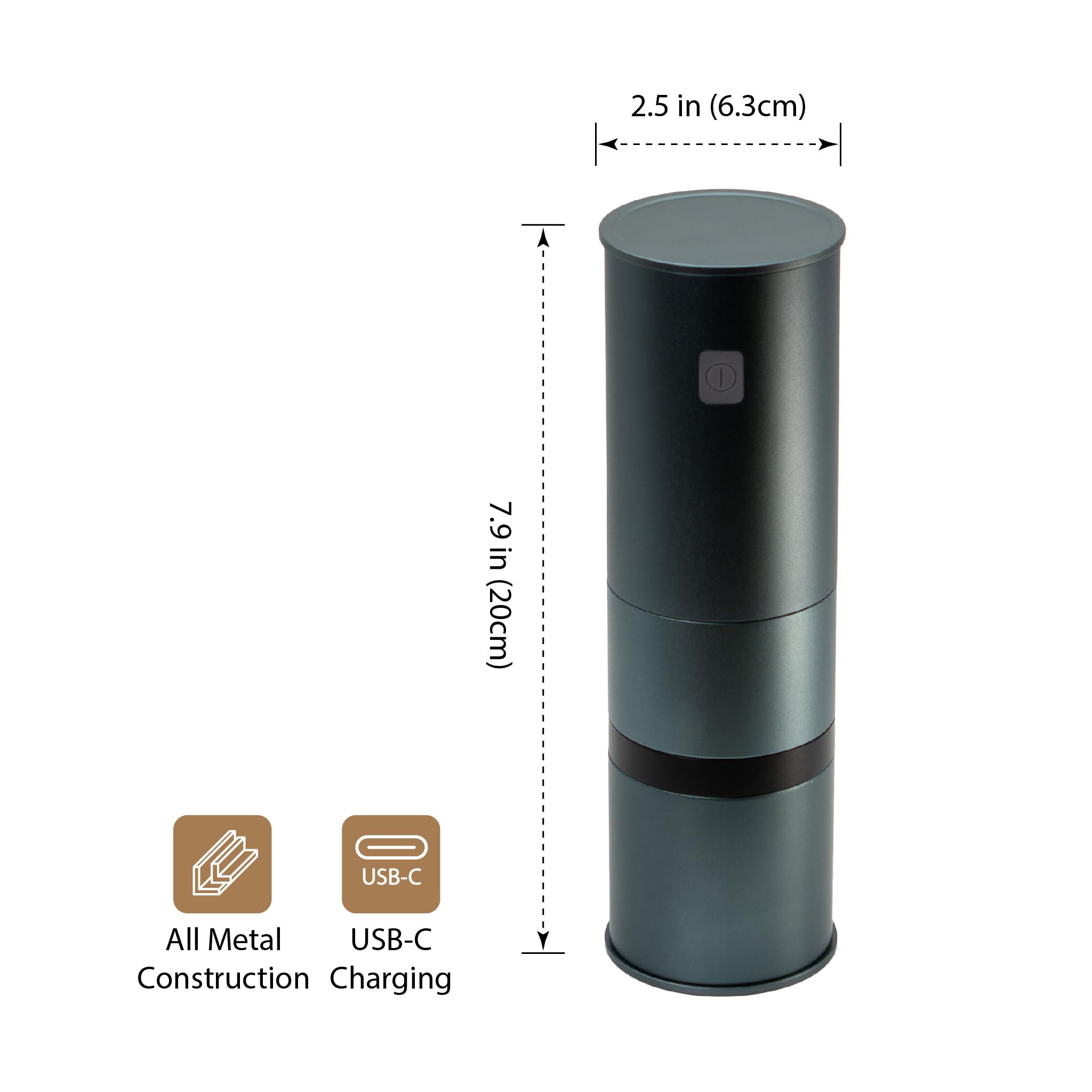 MiiCoffee PT1 Moulin à café électrique portable, USB-C rechargeable en acier inoxydable, brosse de nettoyage incluse