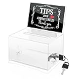 MoKo Acrylic Donation Box with Lock, Clear Ballot Suggestion Box with Sign Holder for Fundraising Donation Voting Collection, Raffle, Tips Jar, 6.2