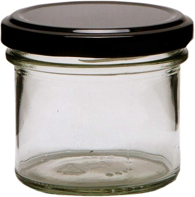 100 x 125ml Bonta Jam Jars with Black Twist Off lids