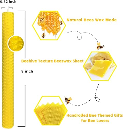 Miniatura 2 de Lacaser - Velas cónicas de cera de abejas de 2 piezas, velas largas de 9 pulgadas para candelabros en amarillo, sin aroma y sin humo, tiempo de