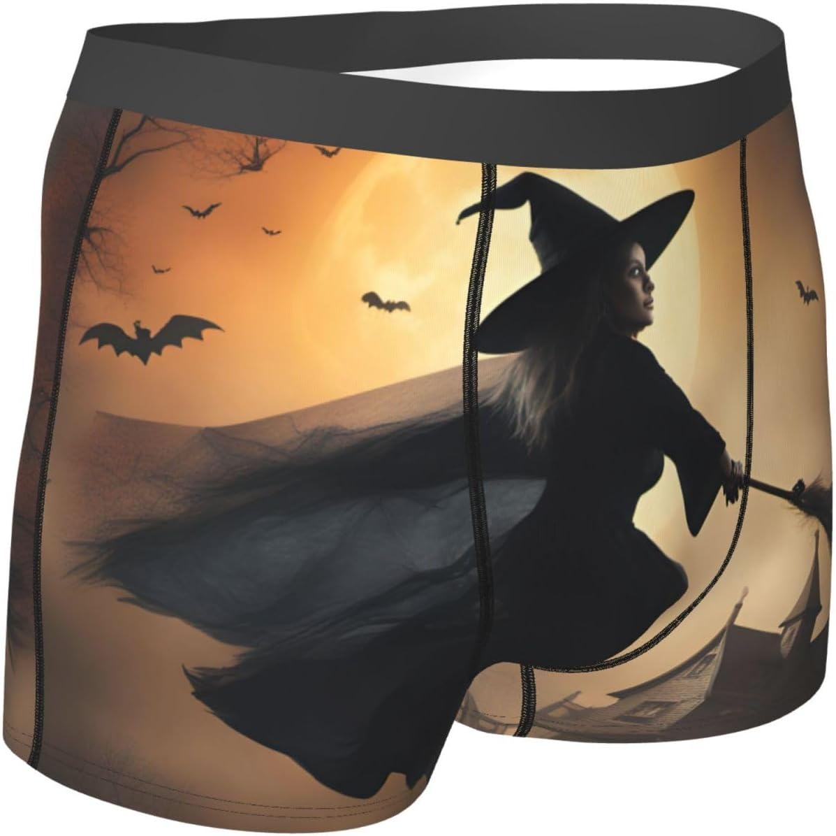 Halloween Witch Flying Print Men'S Boxer Briefs, Breathable Comfortable Mens Underwear With Soft Stretch Fabric
