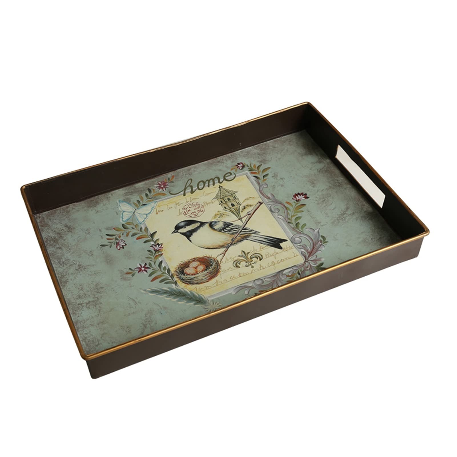 Plateau de collation décoratif rectangulaire en fer forgé avec poignée